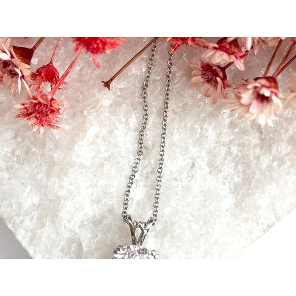 Minimalist Jumbo Cubic Zirconia Ornate Sterling Silver Vintage Pendant Necklace - Picture 4 of 16